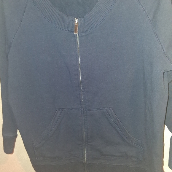 Talbots Dark Navy Zipped Cardigan Scoop Neck 3/4 Sleeve XL - Picture 3 of 6